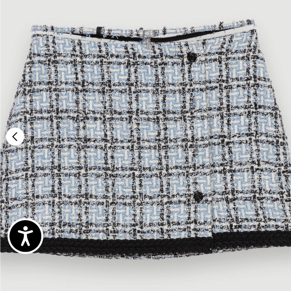 MAJE Jizuli Cutout Braided Hem Tweed Miniskirt In Blue Size Large 8/10 EU40 - Picture 3 of 11